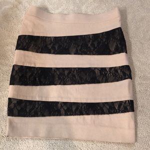 Heart Crush Sz S skirt, tan with black lace